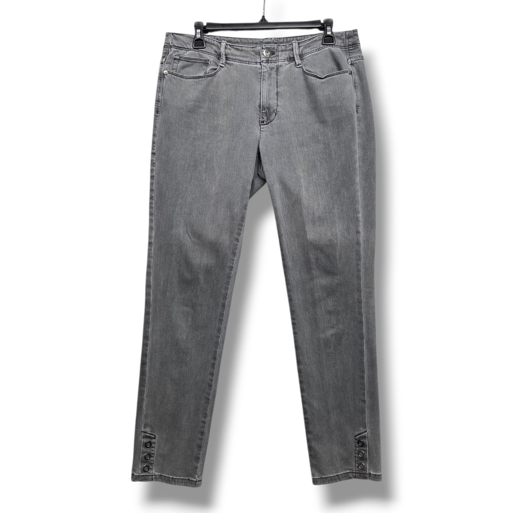 J Jill Authentic Fit Slim Ankle Jeans Womens 10 Button Hem Mid Rise Gray
